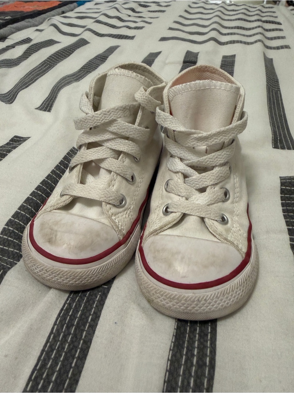 Converse Kids White High-Top Sneakers with Red & Blue Stripe - Picture 2 of 4